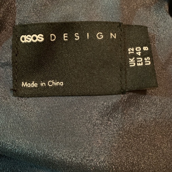 ASOS polka dot Womens 8 Satin Tie Front Midi Dress Button Detail Navy - Picture 11 of 11